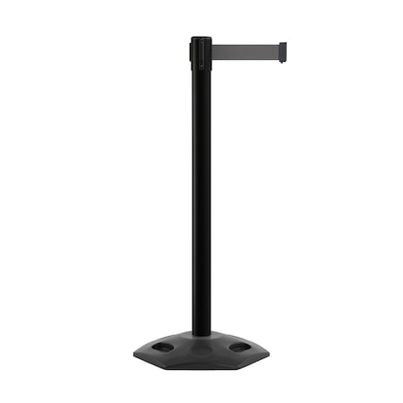 Montour Line Stanchion Belt Barrier Rubber Base Black Post 9ft.Dk Gry Belt P400RB-BK-DGY-90